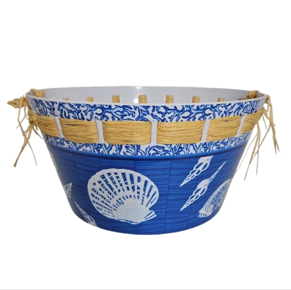 Mud Pie Classic Shell Party Tub Raffia Bow Trim